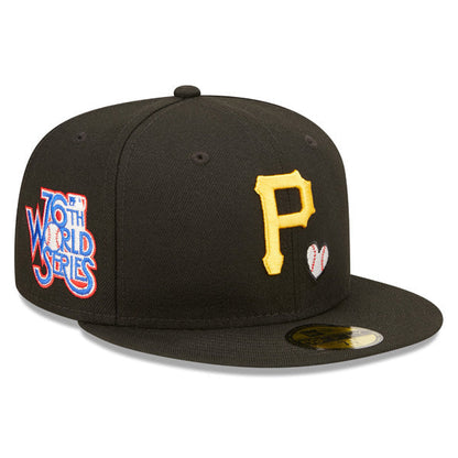Pittsburgh Pirates 76th WORLD SERIES 1979 Exclusive TEAM HEARTS New Era Fitted 59FIFTY MLB Hat - Black